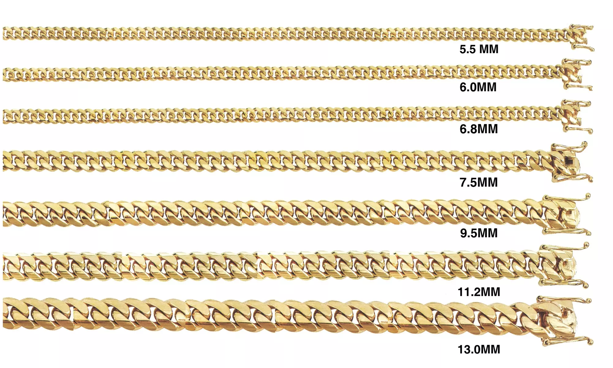 10K Yellow Gold Mens Hollow Miami Cuban Link Chain 5.5MM - 13MM - Second Medium