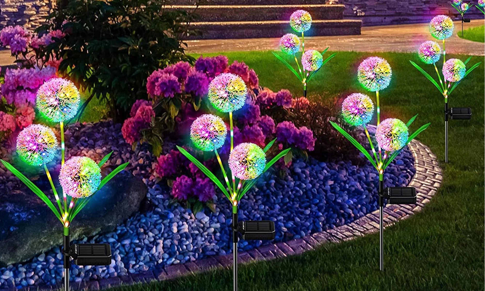 Solar Outdoor Garden Decor Colorful Solar Dandelion Stake Lights - Primary Image