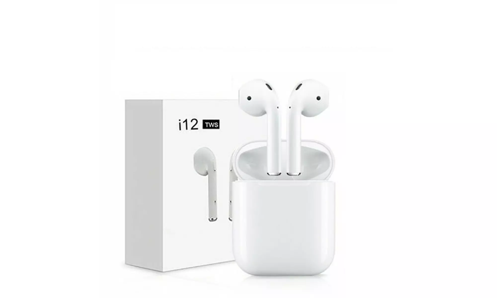  i12 TWS Wireless Bluetooth 5.0 Smart Touch Super Bass Headphone & Charging Box - Primary Image