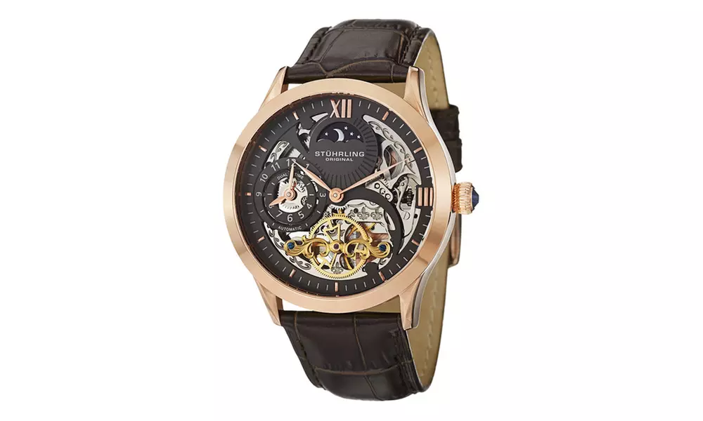 Stuhrling Original Men's Automatic Genuine Leather Strap Watch with GMT - Primary Image