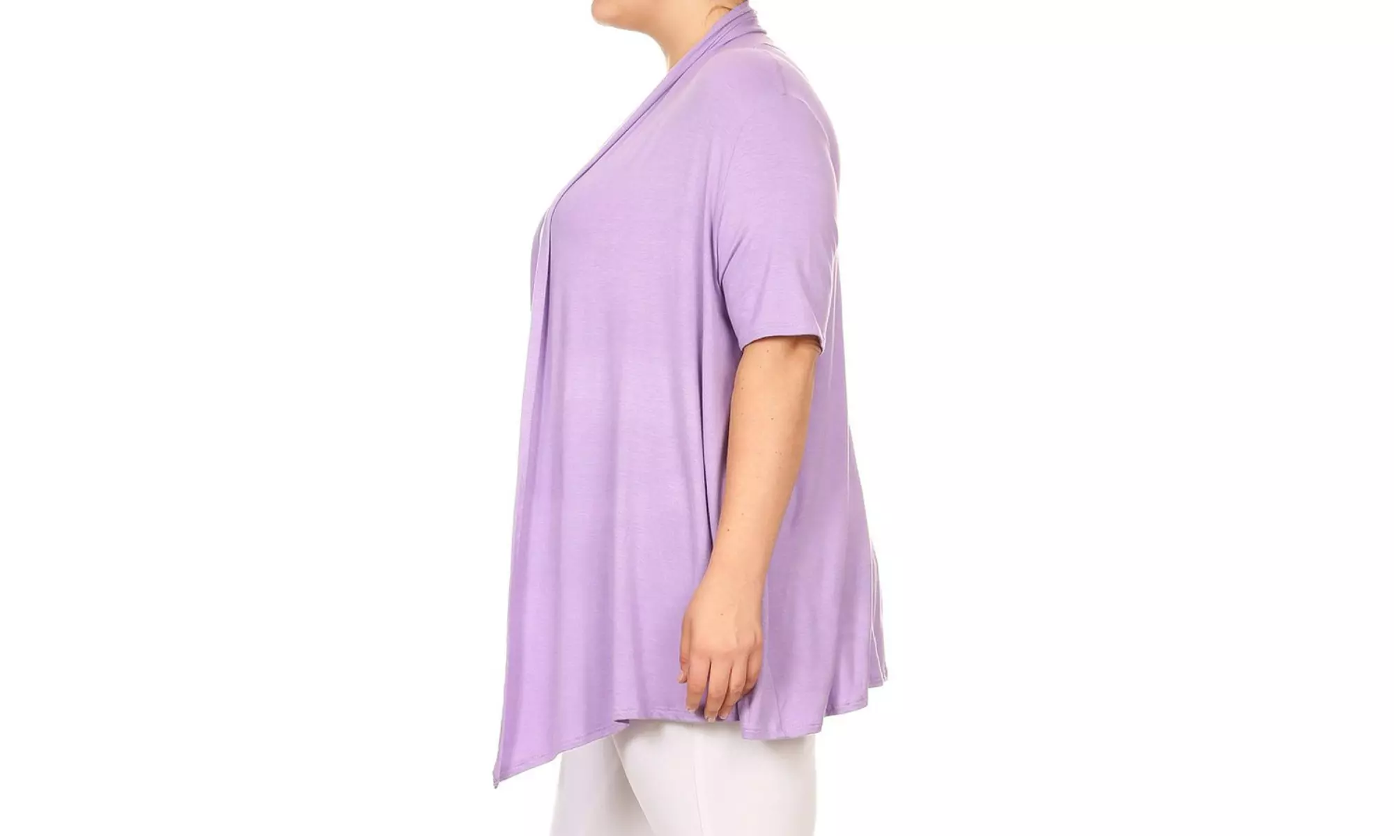 Women's Plus Size Short Sleeves Draped Open Front Solid Cardigan