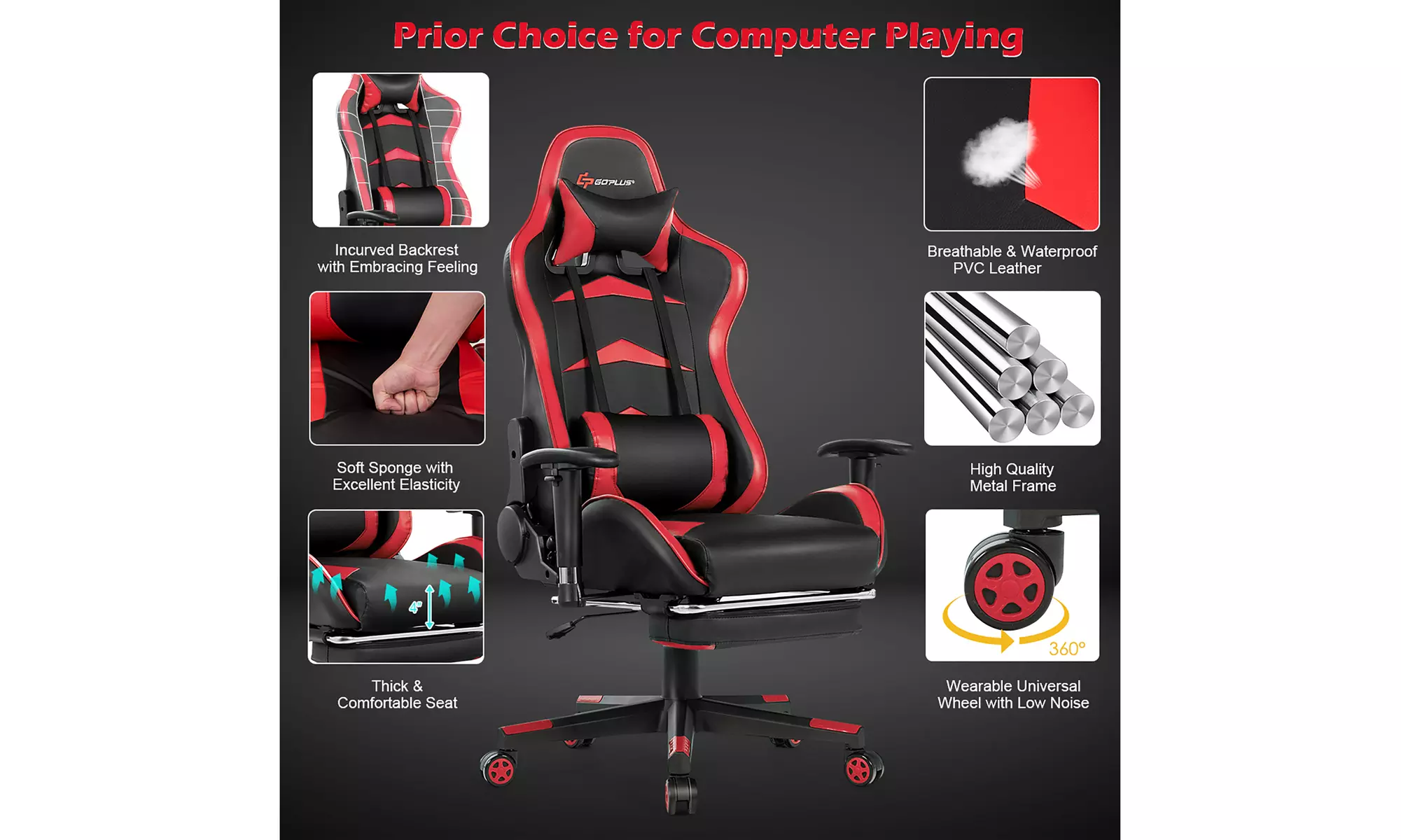 Goplus Massage Gaming Chair Reclining Swivel Racing Office Chair with Footrest
