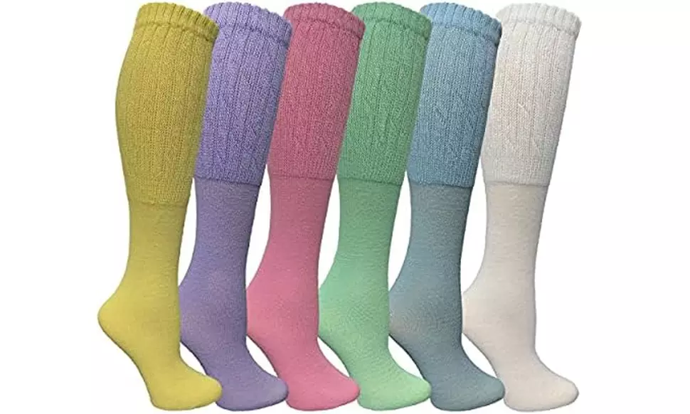 6 Pairs Yacht & Smith Womens Cotton Slouch Chunky Socks, Womens Boot Socks