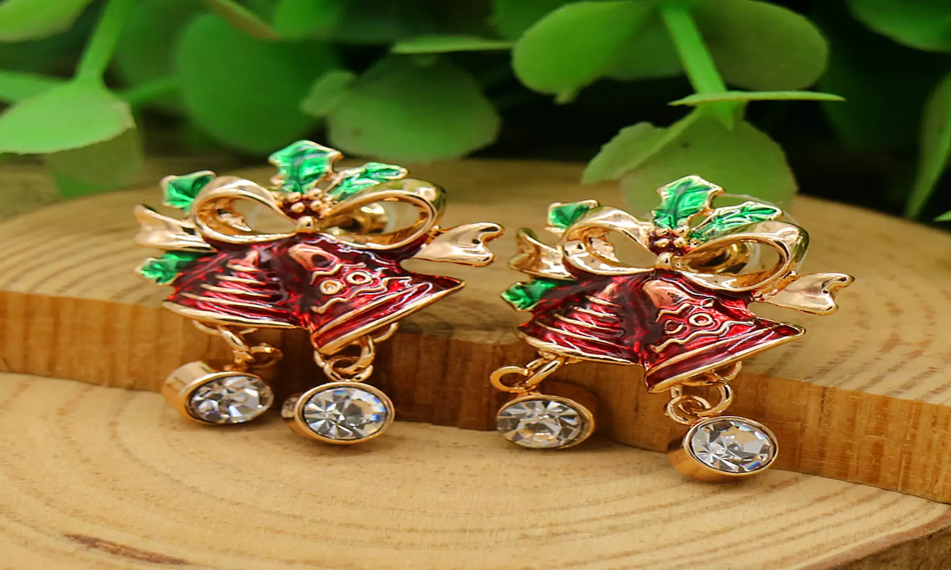 14K Gold Christmas Bells with crystals from Swarovski