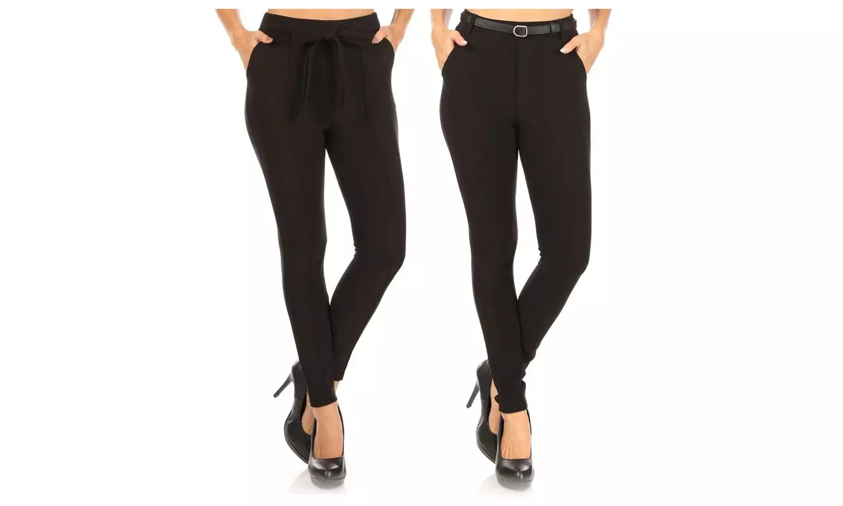 Womens Treggings Skinny Pants Pull On Straight Leg Belted Side Pocket Bottoms - Primary Image