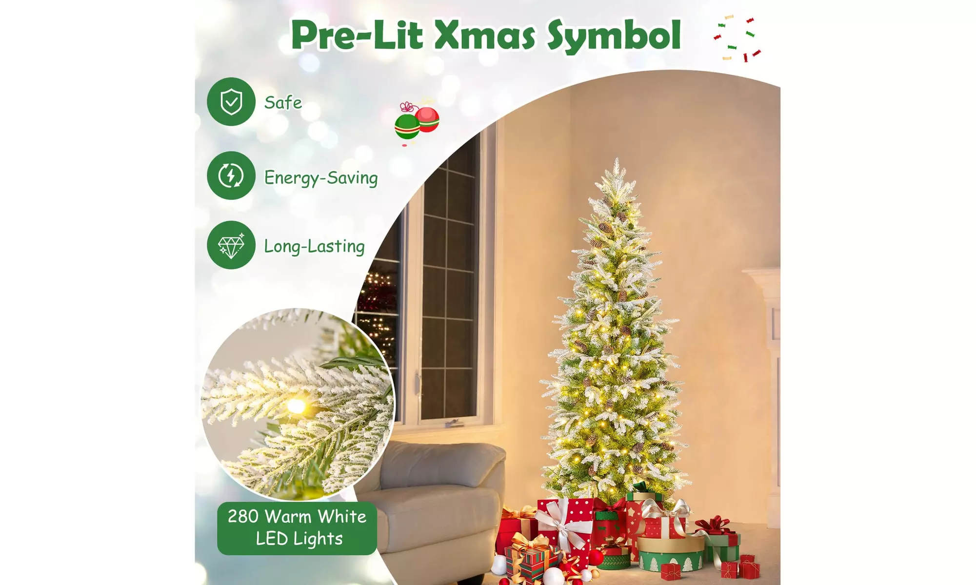 Costway 6/7.5/9 FT Christmas Tree with PE PVC Branch Tips Warm White LED Lights