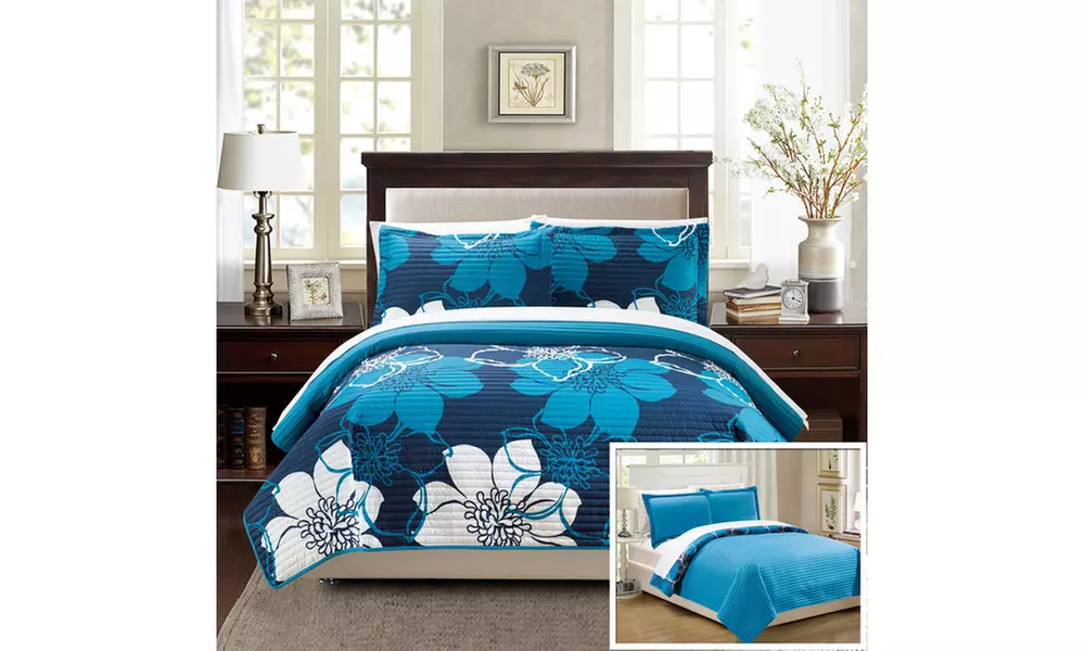 Woodhaven Abstract Large Scale Floral Print Quilt Set (2- or 3-Piece) or 7 Piece - Primary Image