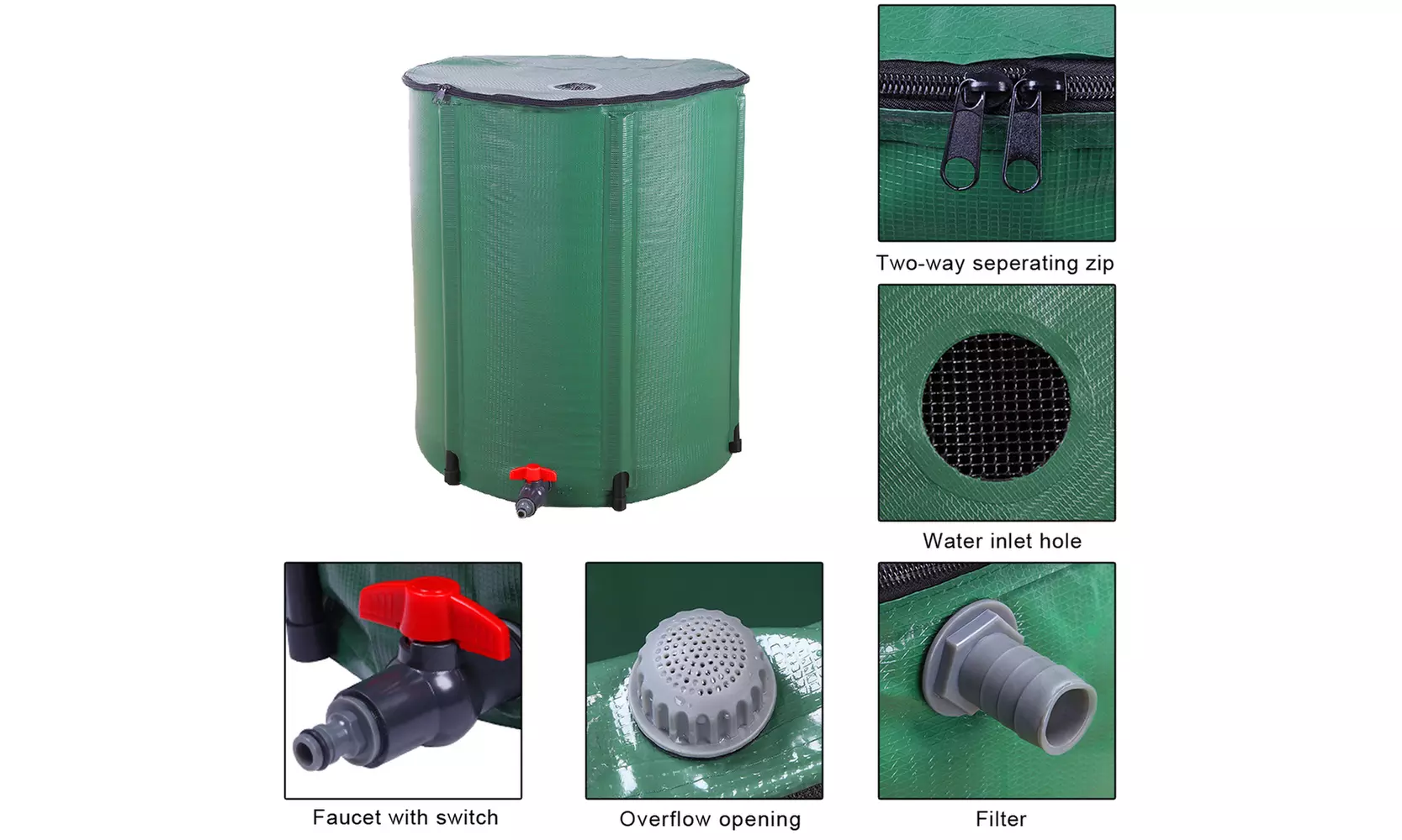 50/66/100 Gallon Folding Rain Barrel Water Collector Green