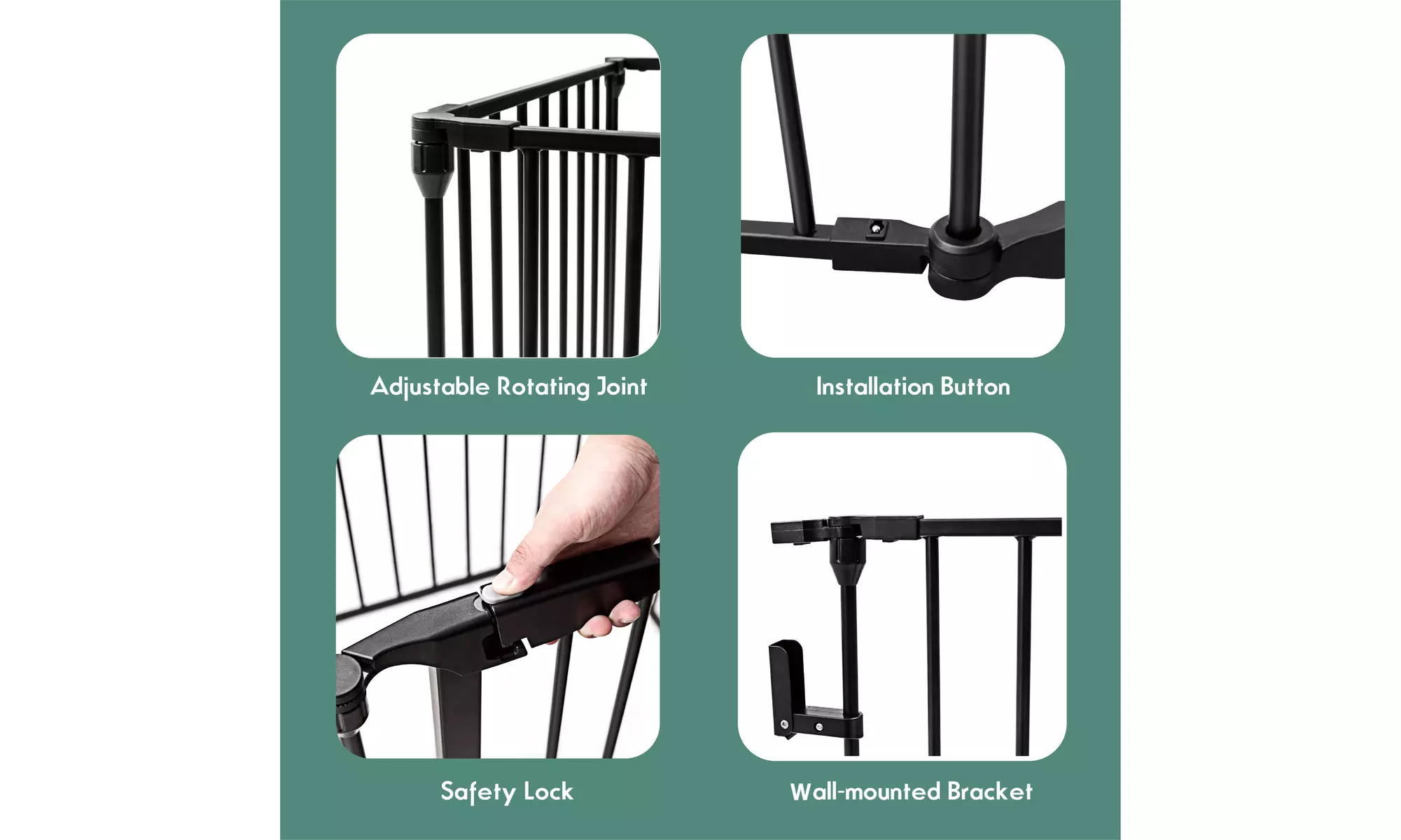 Multifunction 6 Panel Metal Gate Baby Pet Fence Safe Playpen Barrier Wall-mount