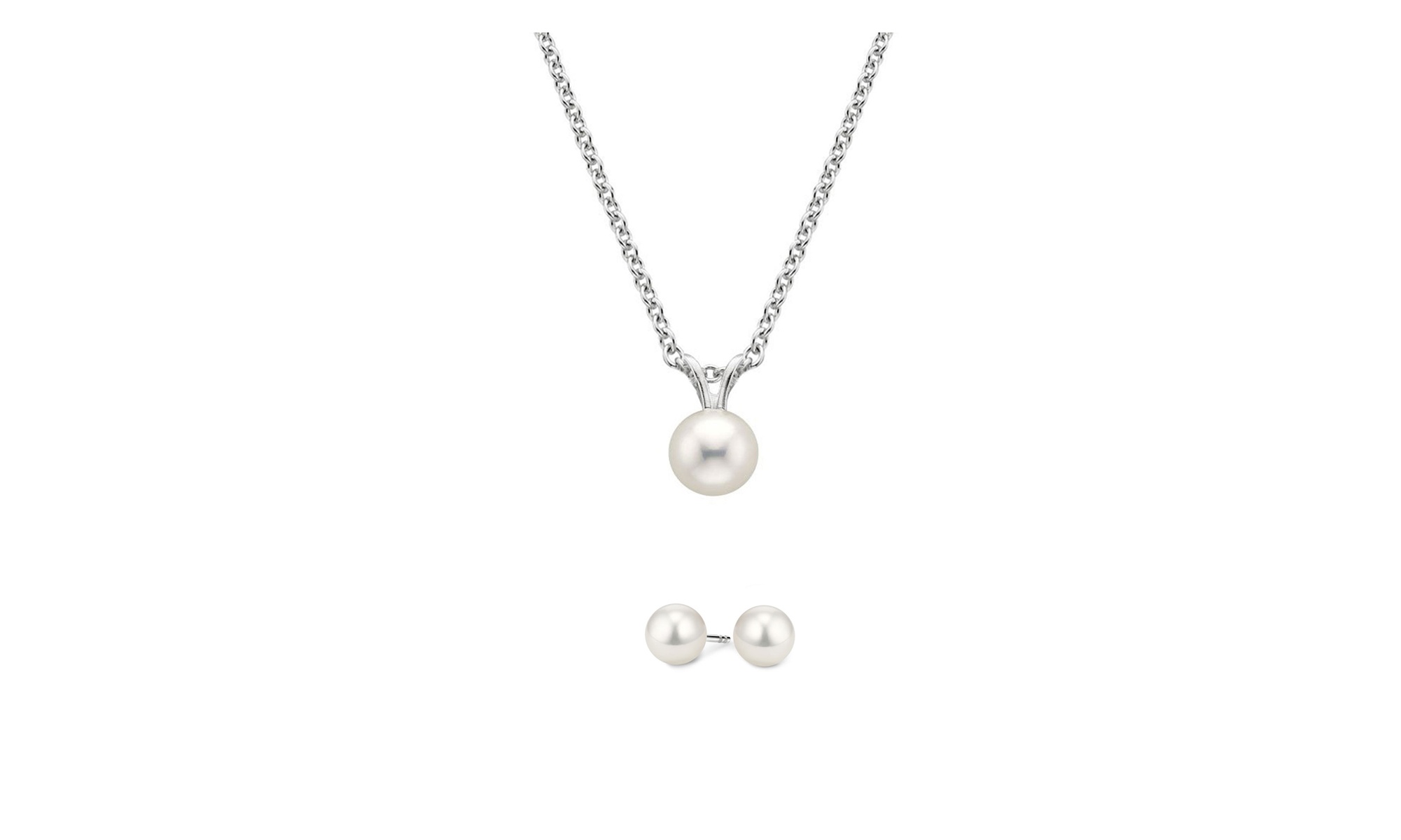 6 MM Round White 18 Inch Pearl Necklace In Earring Set 14k Gold plated