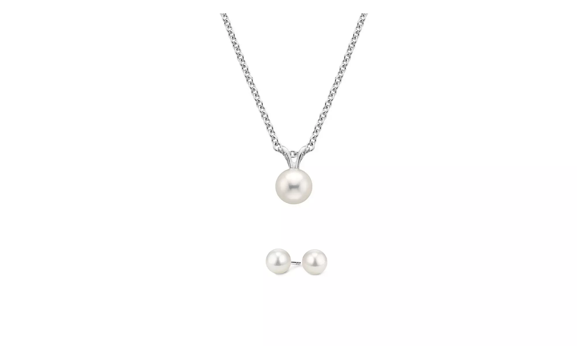 6 MM Round White 18 Inch Pearl Necklace In Earring Set 14k Gold plated