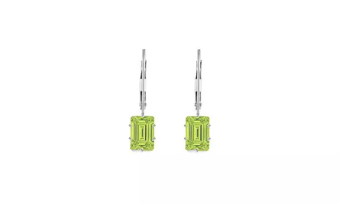 Emerald Cut Peridot Leverback Drop Earrings