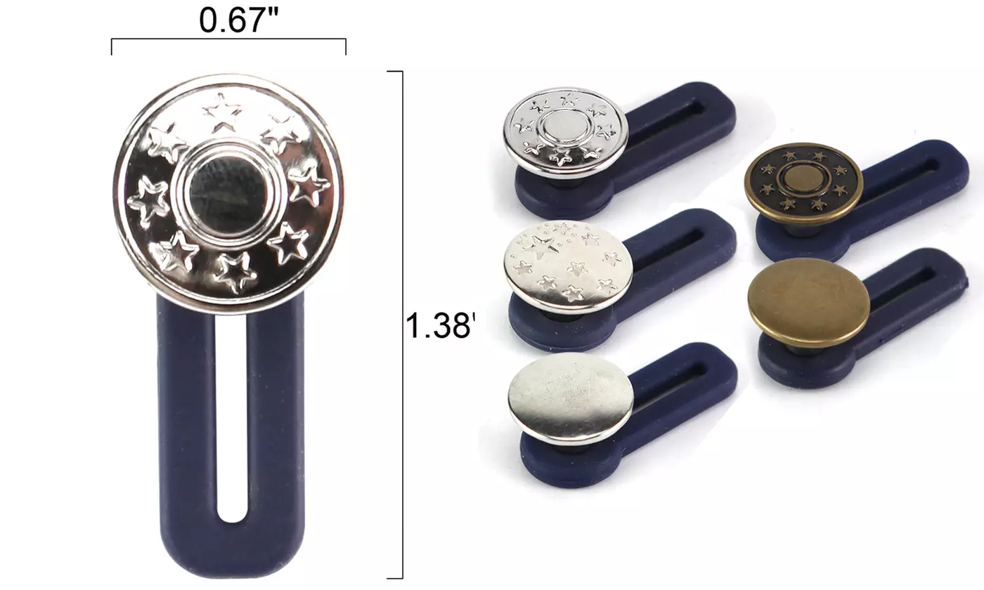 5 Pack No Sew Elastic Metal Jeans Retractable Button Pant Waistband Expander