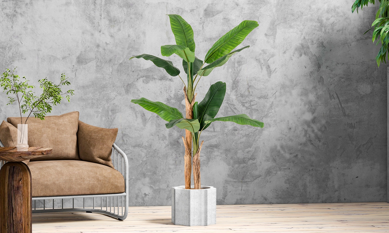 Costway 5.5 FT Tall Artificial Banana Tree with 10 Large Leaves Double Stalks
