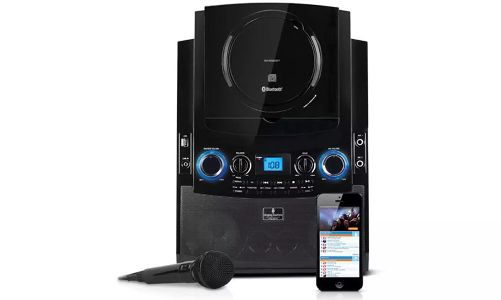 Singing Machine Karaoke System, AUX, MP3, Bluetooth, RCA Compatible, Black - Primary Image