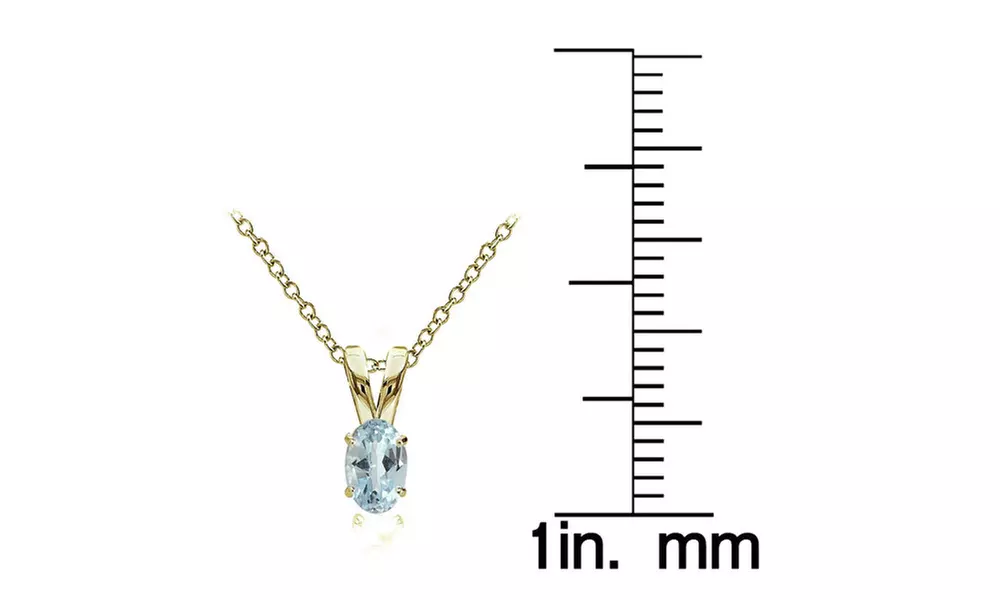 Yellow Gold Flashed Sterling Silver Blue Topaz 6x4mm Oval Solitaire Necklace