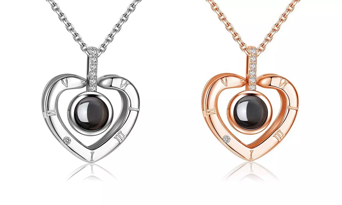 100 Languages I Love You Projection Heart Necklace Gift For Her - Primary Image