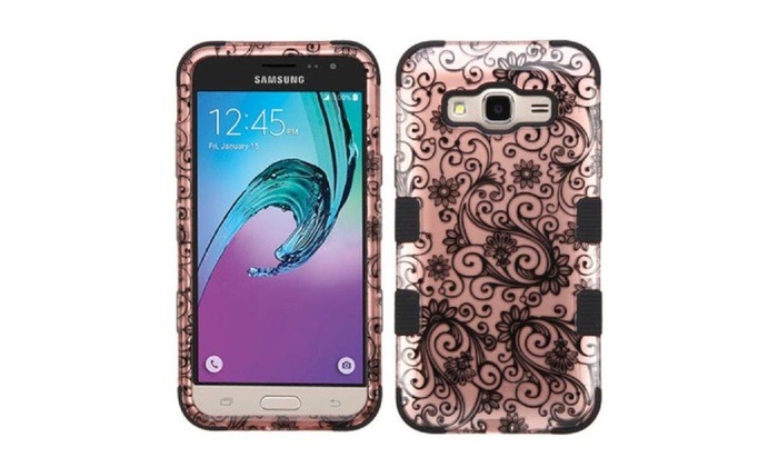 Insten Four Leaf Hard Case For Samsung Galaxy J3 2016 Rose Gold