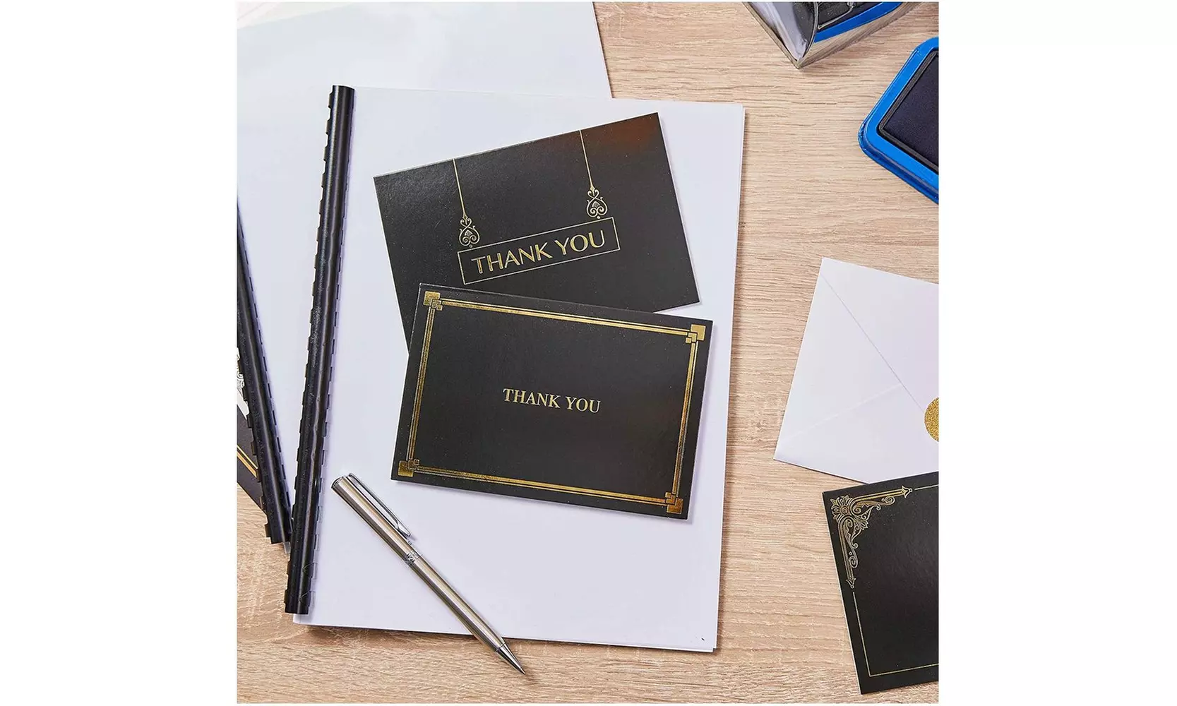 120 Pcs Thank You Cards Bulk Set with Envelopes, Black with Gold Foil Designs - Second Medium
