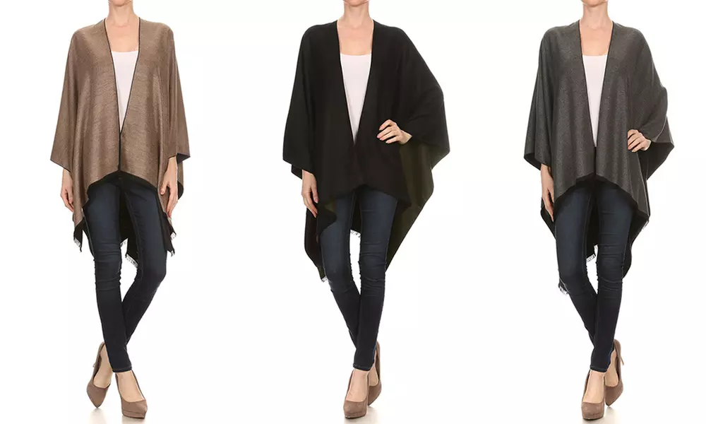 LA12ST Women Winter Reversible Over sized Fleece Blanket Scarf Poncho Cashmere  - Primary Image