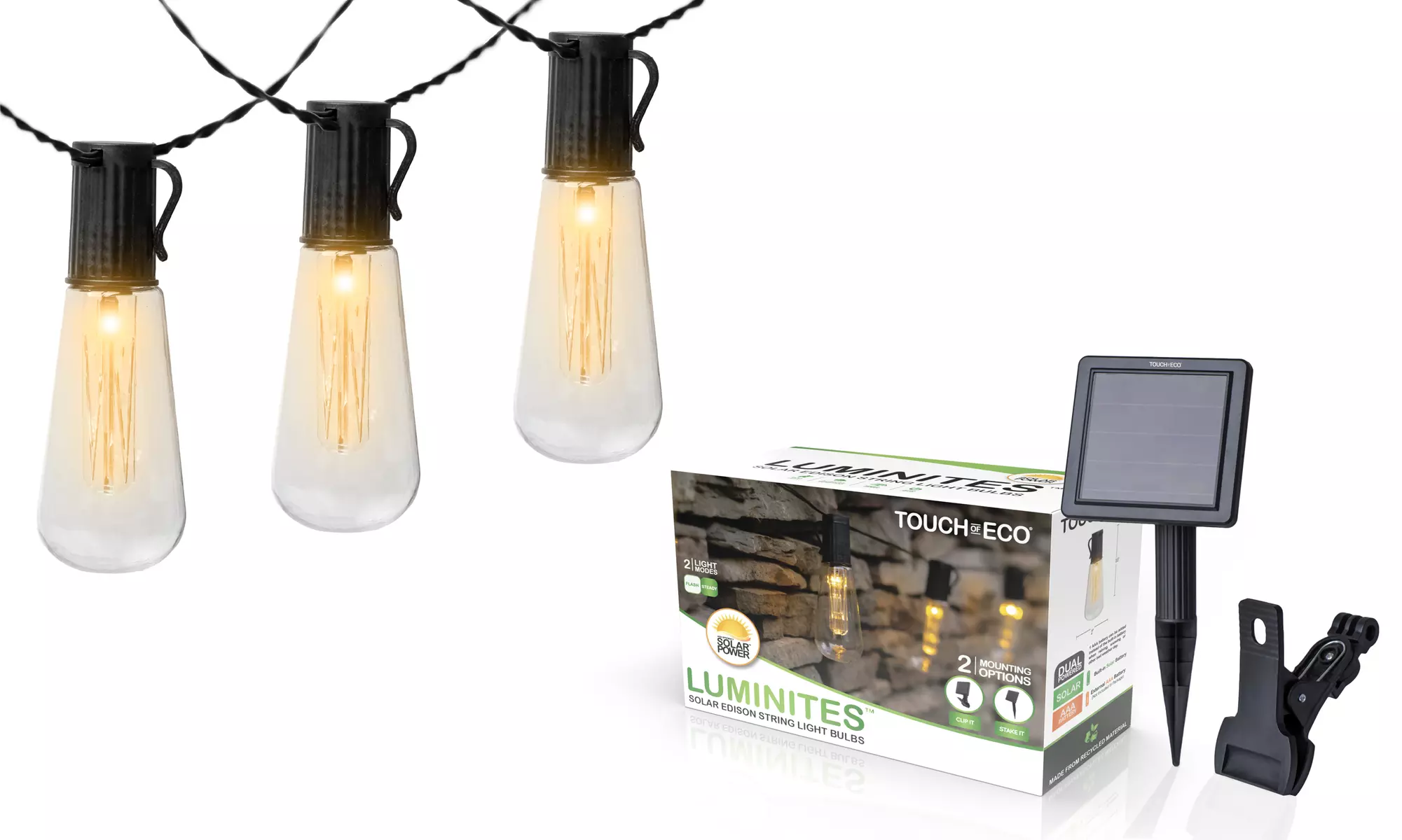 Solar Outdoor LED Edison Patio Bulb String Lights (1-, 2-, or 4-Pack) - Primary Image