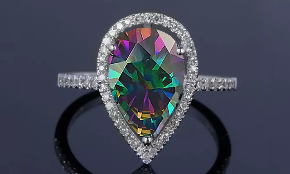 Fine 925 Sterling Silver 4.00 CTTW Genuine Rainbow Topaz Pear Cut