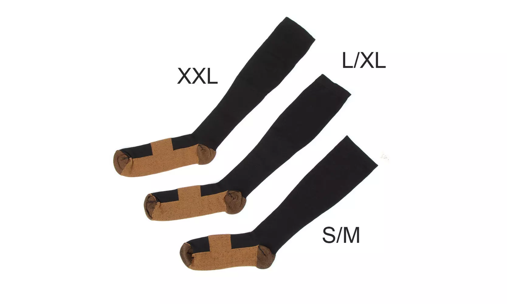 5 Pairs Copper Compression Socks 20-30mmHg Graduated Support Mens S/M/L/XL/XXL - Primary Image
