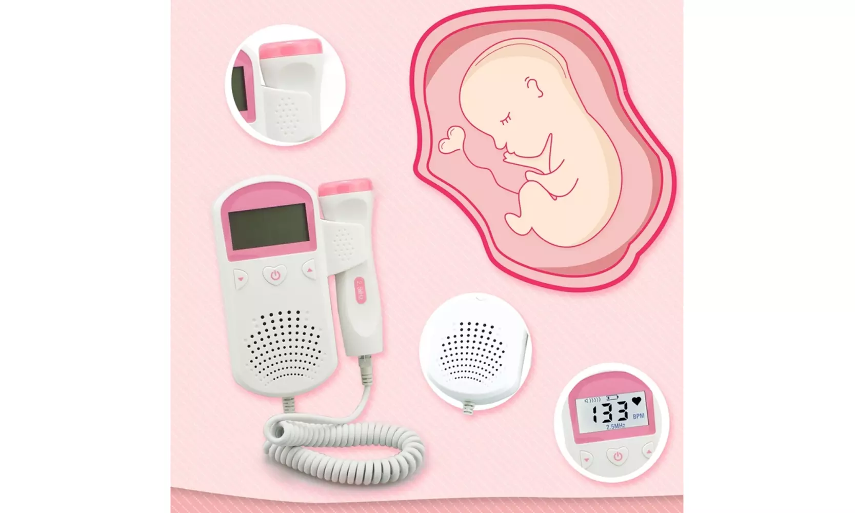 BABY FETAL DOPPLER HEARTBEAT MONITOR BUILT-IN 2.5MHZ PROBE - Second Medium