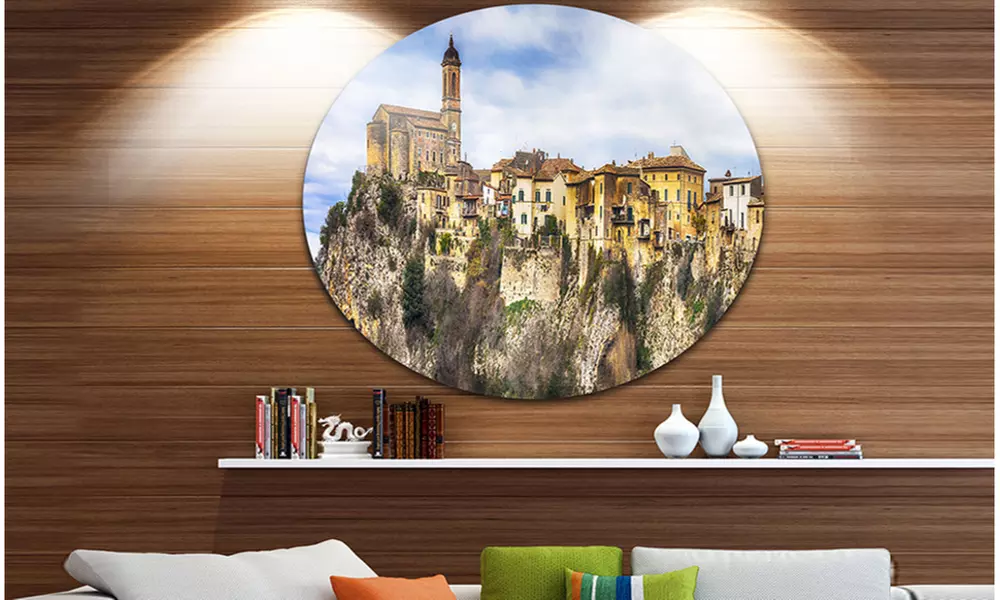 Toffia Hilltop Village' Disc Landscape Circle Metal Wall Art - Primary Image