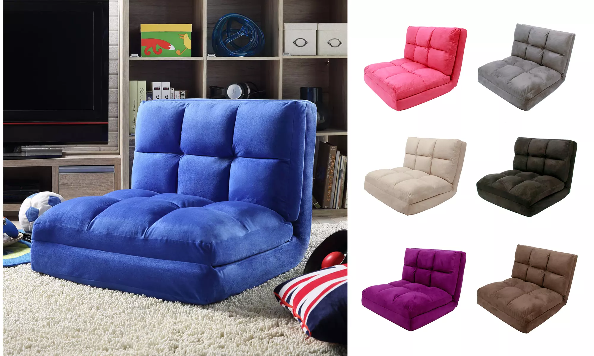 Loungie Microsuede Flip Chair foam w/ steel frame (Multiple Colors Available) - Primary Image
