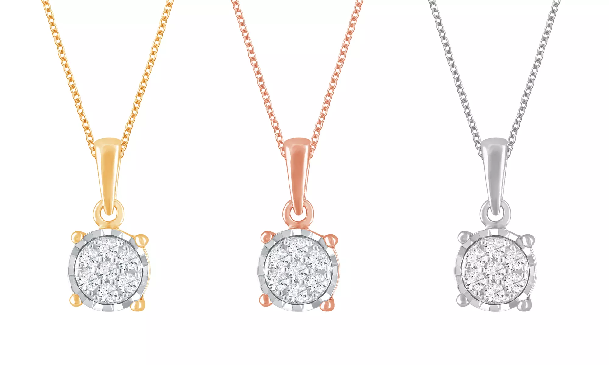 Sterling Silver Miracle Plated Round Diamond Cluster Pendant Necklace for Women