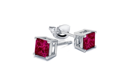 14K White Gold Plated 2 Carat Lab-Created Ruby Princess Stud Earring Ruby Ruby 2 Ct July Princess White Gold