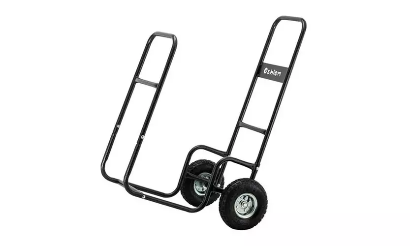 220LBS Firewood Cart Fireplace Log Rolling Caddy Hauler with Large Wheels - Primary Image