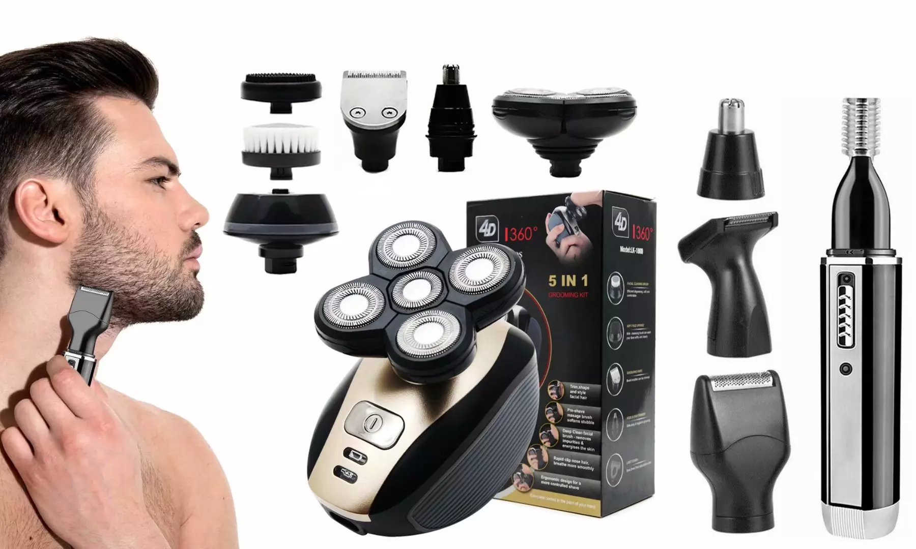 5 in 1 4D Rotary Electric Shaver with Multifunctional Electric Nose Hair Trimmer - Primary Image