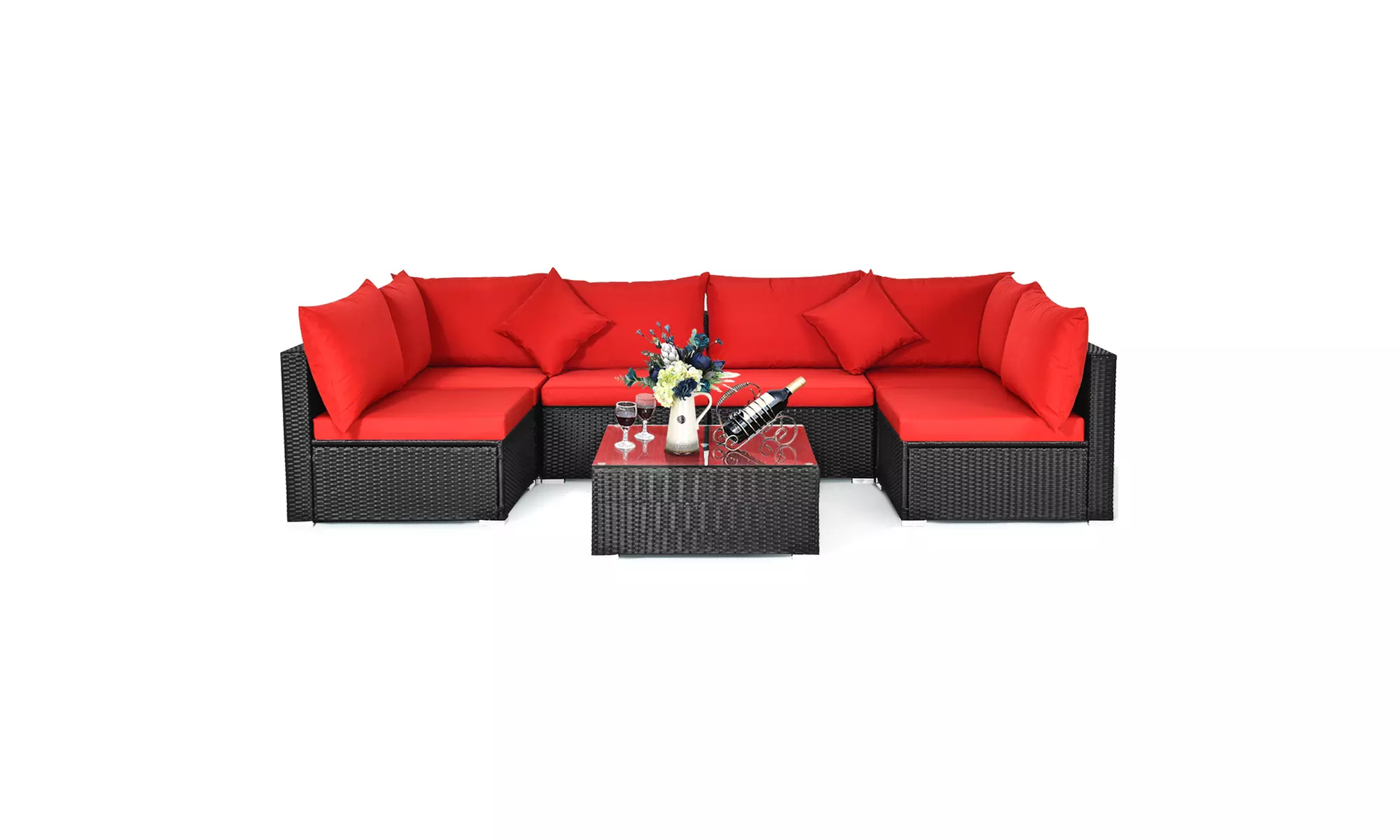 Costway 7PCS Patio Rattan Sofa Set Sectional Conversation Furniture Set Garden