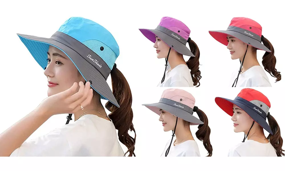 Women's Summer Sun Bucket Hats UV Protection Beach Foldable Mesh Fishing Cap - Primary Image