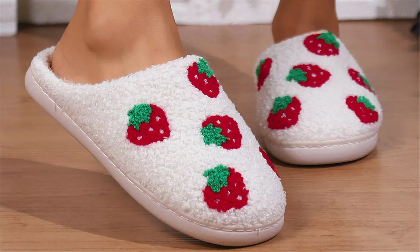 Women's Plush Slippers in Heart, Strawberry or Cherry Mushroom Design