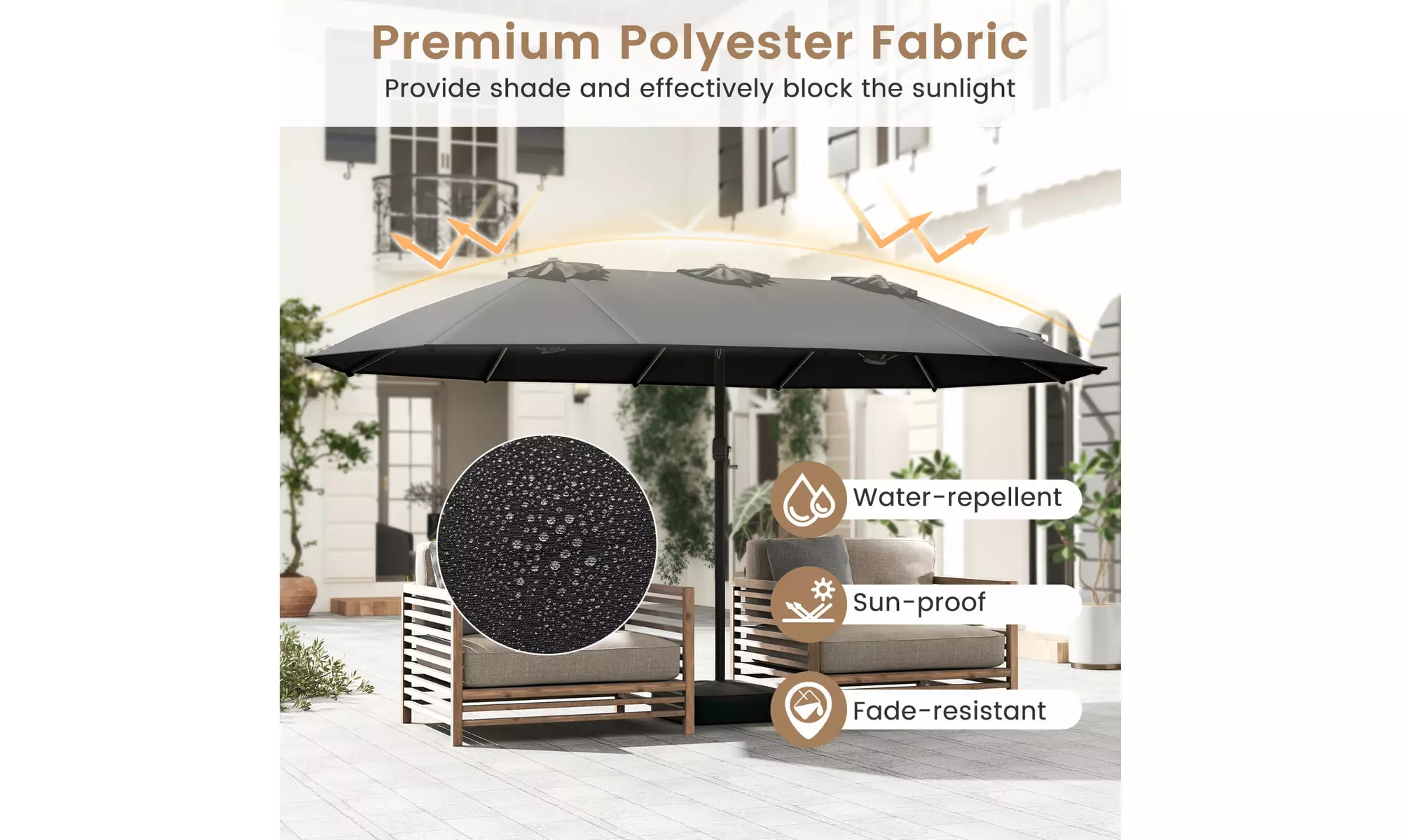 15FT Double-Sided Twin Patio Umbrella Sun Shade Outdoor Crank Market