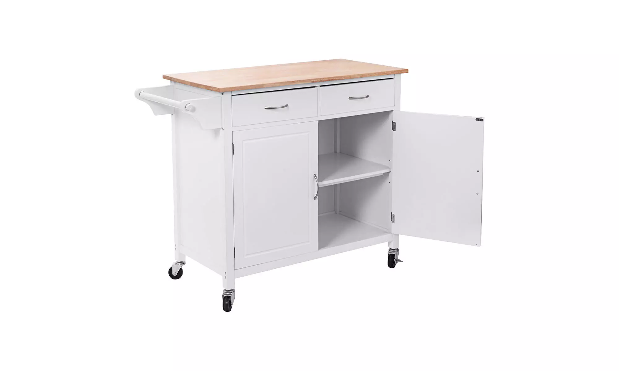 Rolling Kitchen Cart Island Wood Top Storage Trolley Cabinet Utility Modern