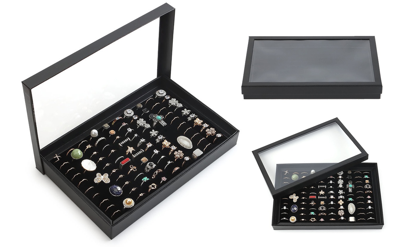 100 Slots Ring Jewelry Organizer Display Case with Lid