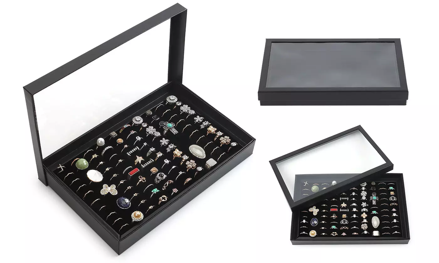100 Slots Ring Jewelry Organizer Display Case with Lid