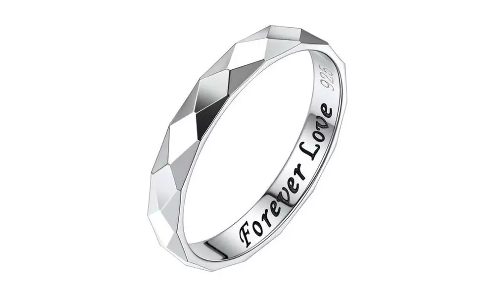925 Solid Sterling Silver 3.5MM Forever Love Faceted Wedding Band Ring Size 5-9