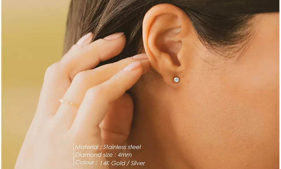 4mm Birthstone Stud Earrings in 14K Gold Plated Stainless Steel, 12 Colors