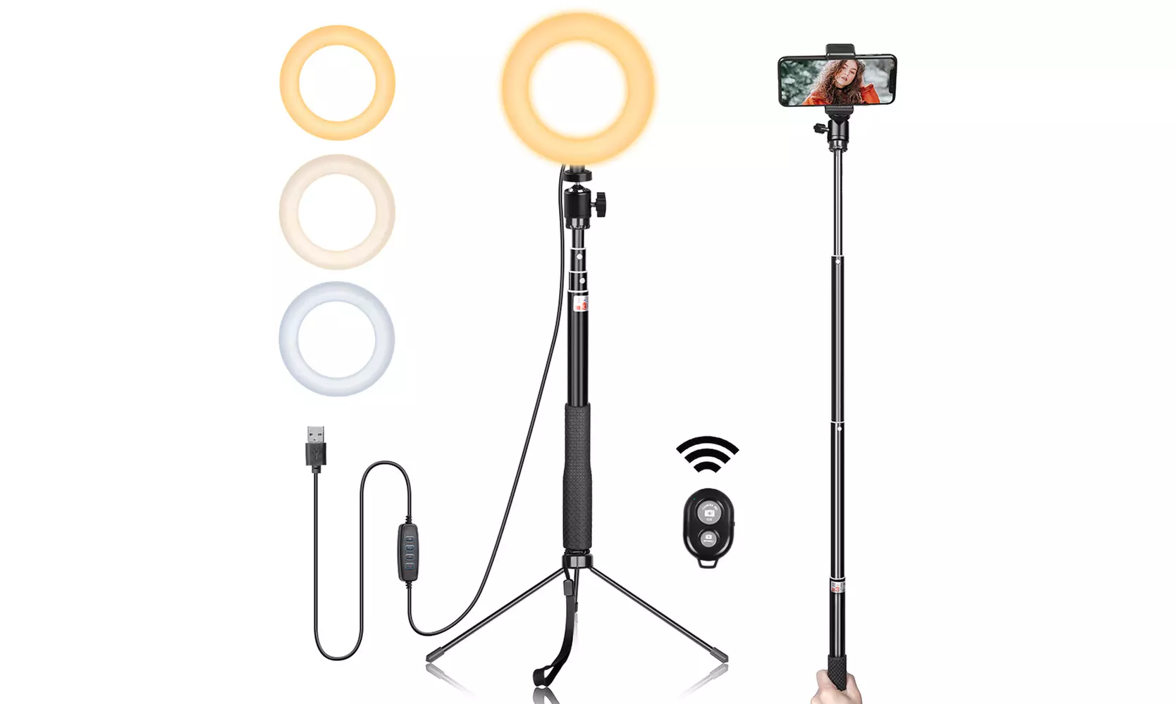  Ring Light with Gimbal Iron Metal Bracket Selfie Stick Bluetooth Set - Second Medium