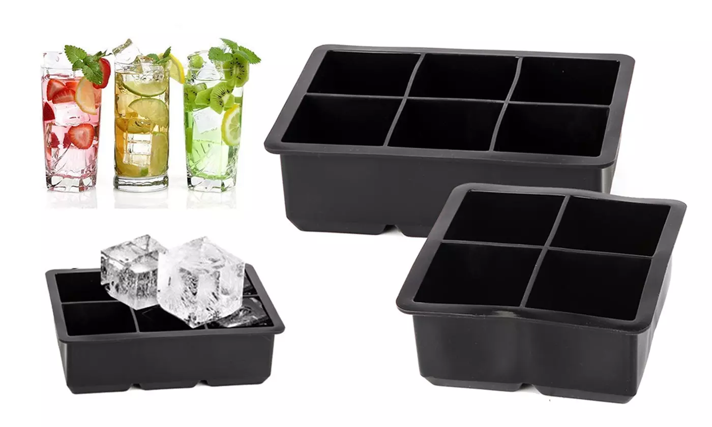 Large Silicone Ice Mold Maker Square Tray Ice Cube Set for Whiskey Cocktail - Primary Image