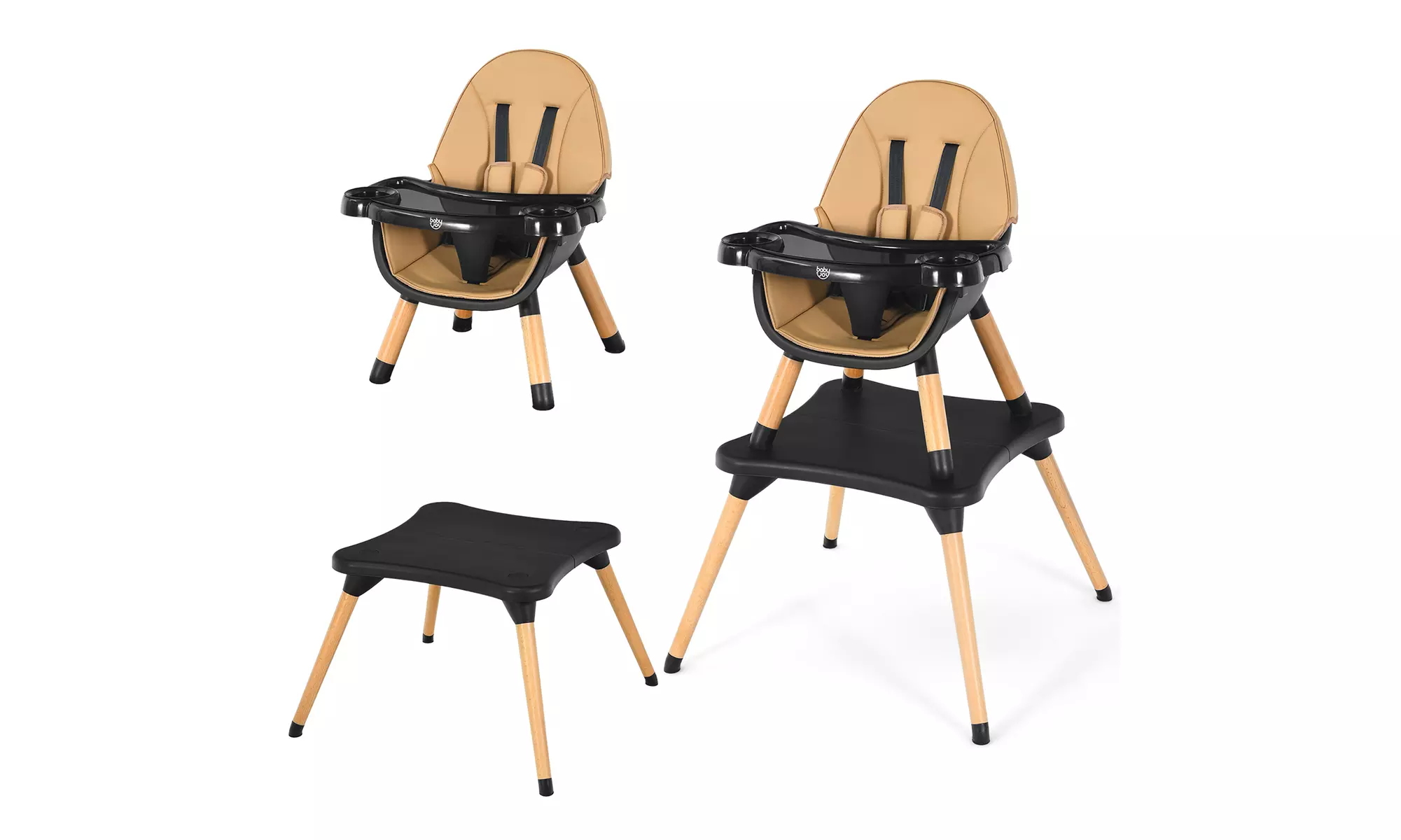 Babyjoy 5-in-1 Baby High Chair Infant Wooden Convertible Chair 5-Point Seat Belt - Primary Image