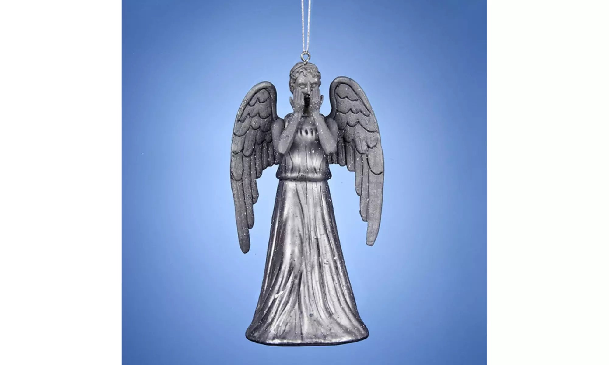 5" Doctor Who Silver Glass Mysterious Weeping Angel Christmas Ornament - Primary Image