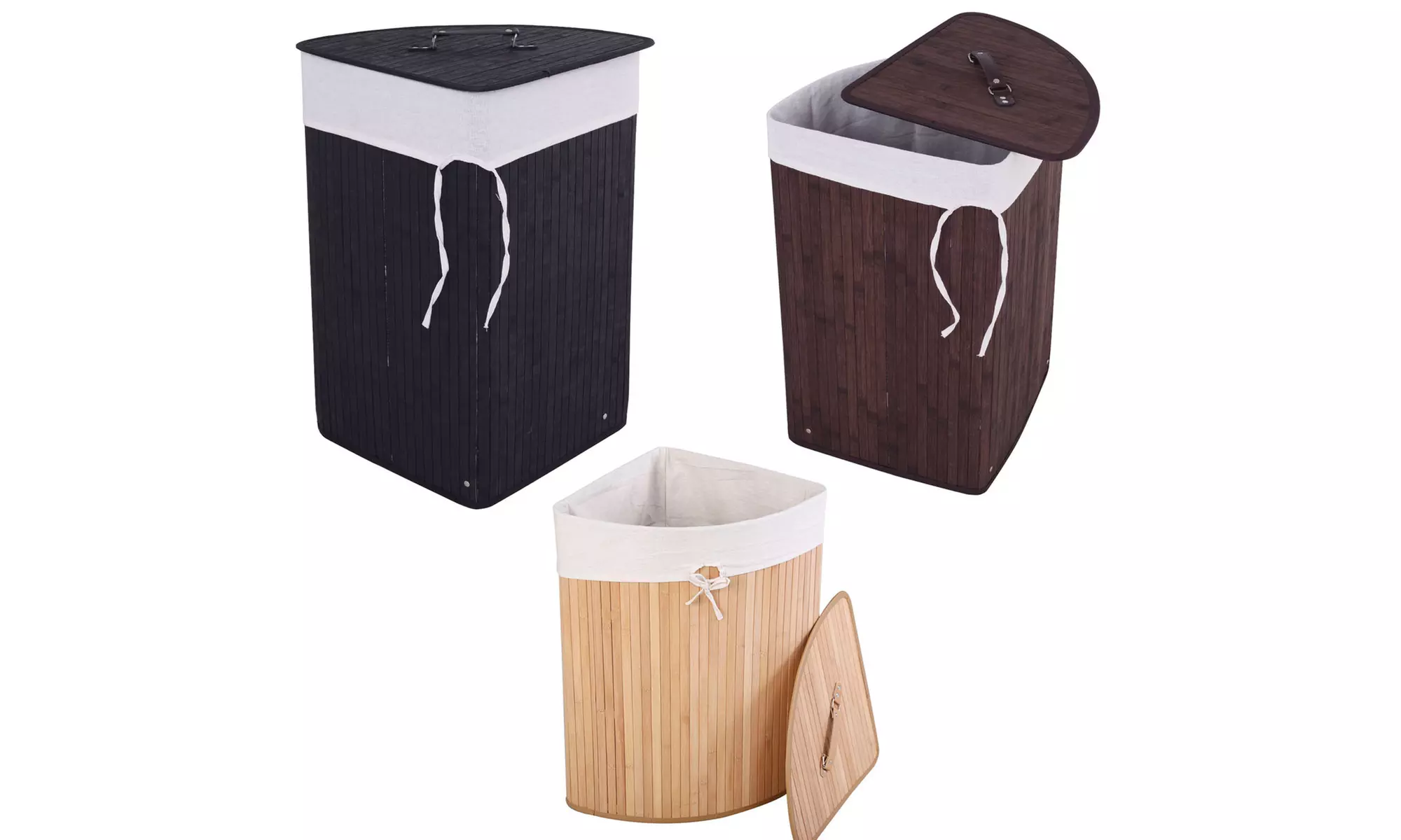 Costway Corner Bamboo Hamper Laundry Basket Washing Cloth Bin Storage 