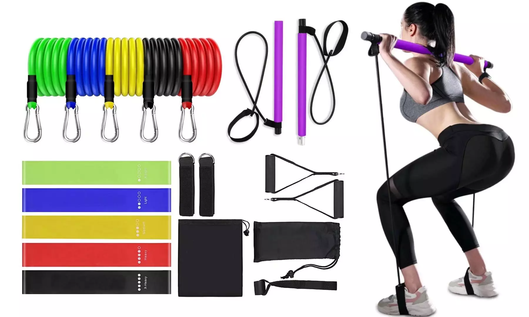 Exercise Resistance Bands Pilates Bar Pilates Exercise Stick Multi Exercise Set - Primary Image