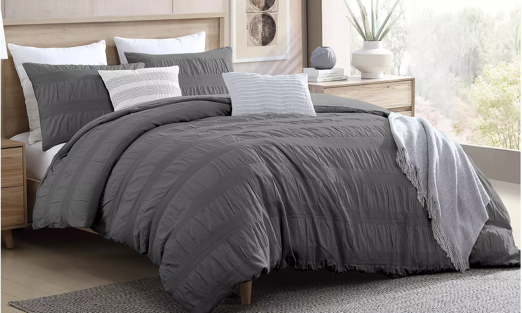 Premium Home 100% Cotton Ruched & Waffle Weave Duvet Cover Set (2- or 3-Piece) - Primary Image